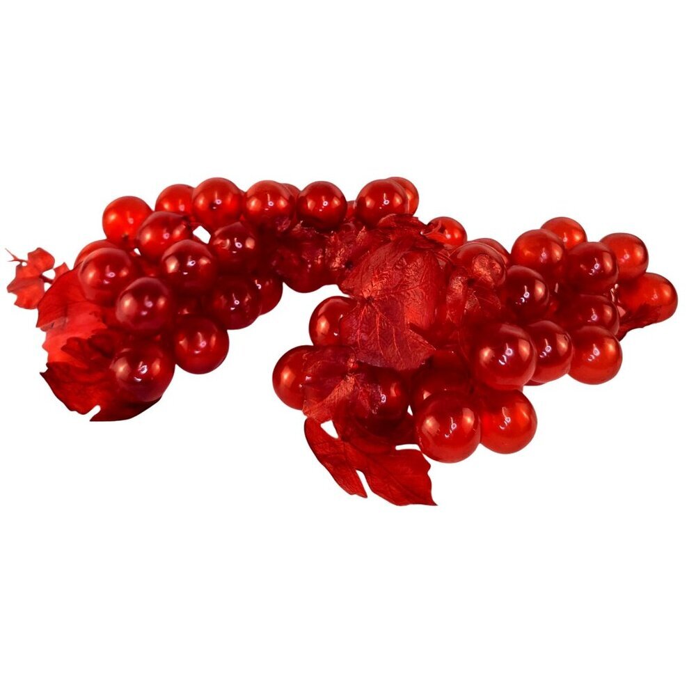 Decorative Faux Red Grapes Cluster With Leaves For Fruit Centerpiece Home Accent - Picture 2 of 10